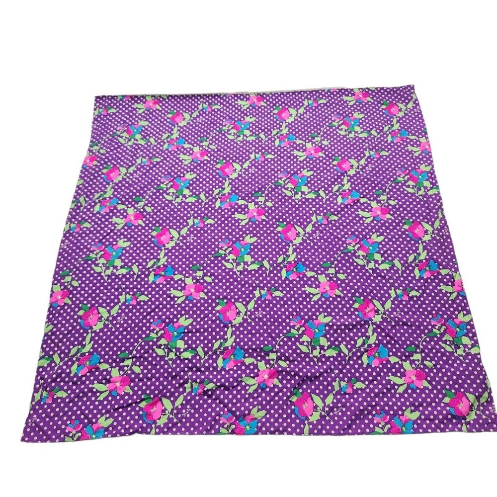 Vintage Diane Freis Purple Polka Dot Pink Floral Square Silk Scarf 35 x 35